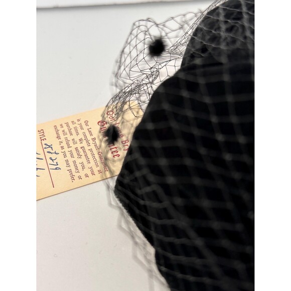 Vintage Lane Bryant Black Velvet and Net Pill Box Hat w Original Tag - Mid Cen main image 6